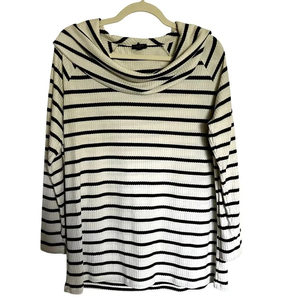 Talbots Raglan Waffle Knit Cowlneck Top Stripes‎ Plus Size 1X